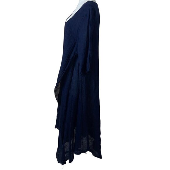 Luna Luz Maxi Dress Size Medium Blue Crossover Asymmetric Hem Lagenlook Linen - Picture 15 of 15